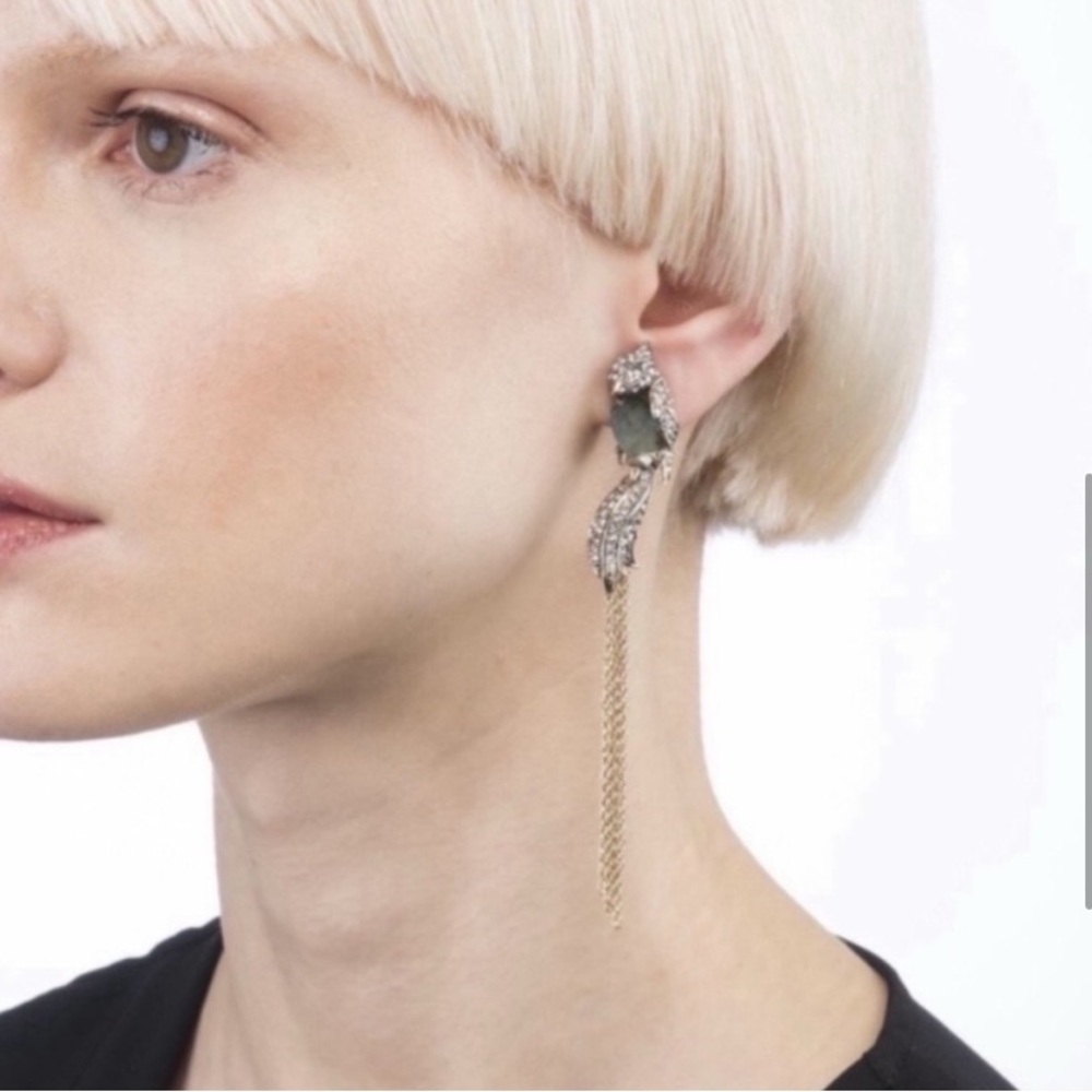 ALEXIS BITTAR • LoveBirds Crystal Labradorite Tassel Clip Earrings - Picture 2 of 7